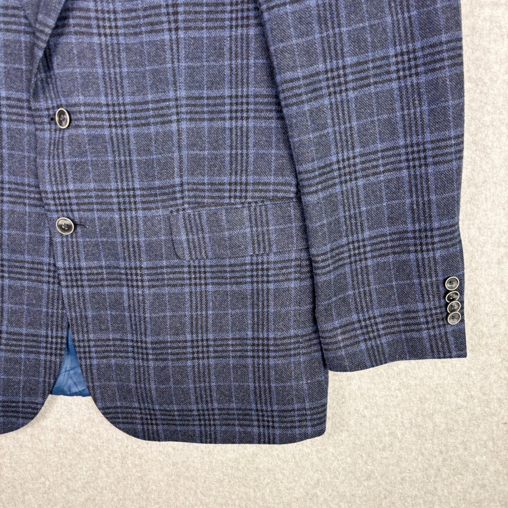 Joseph Abboud Blazer Mens 44L Plaid Blue Wool Cashmere Sport Coat Campore - Picture 3 of 12